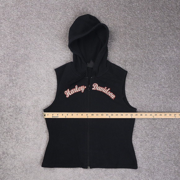 Womens Harley Davidson Medium Black Sleeveless Full Zip Hooded Vest - Picture 4 of 9